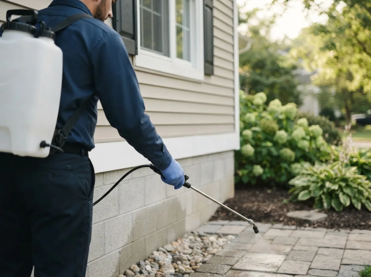 Pest control technician inspecting a home in Stinnett, KY